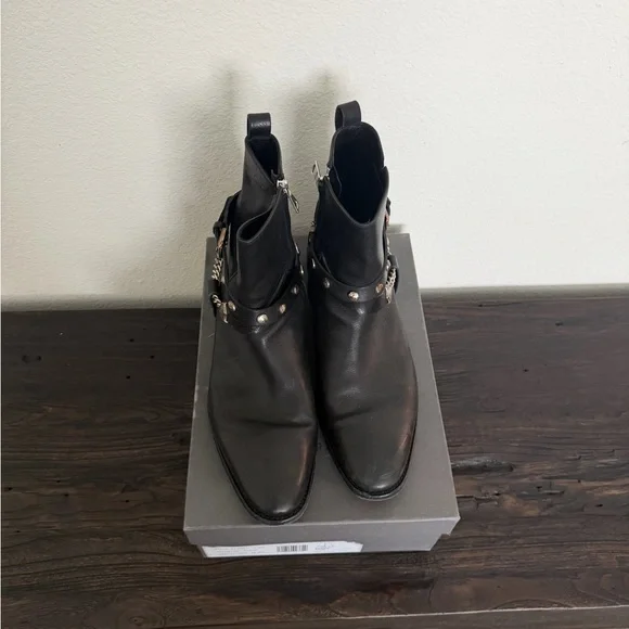 John Varvatos Black Ludlow Leather Harness Boots